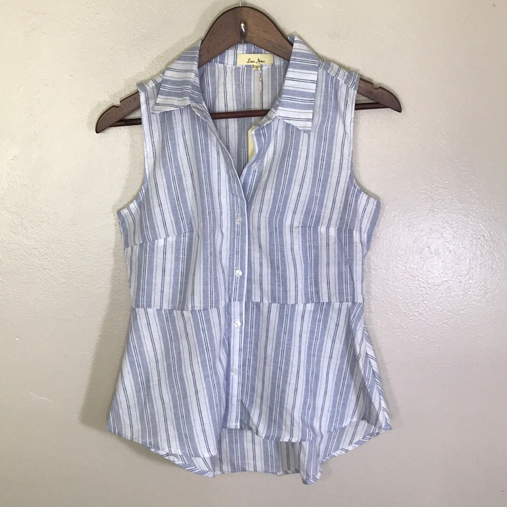 NEW Love Notes Striped Sleeveless Button-Up‎ Top